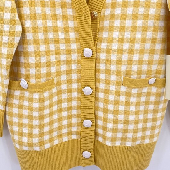Joie gingham preppy oversized cardgian size medium New mustard white check - Picture 8 of 11